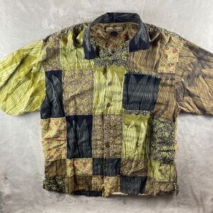 Tommy Bahama Men's XL Hawaiian Shirt Patchwork 100% Silk Short Sleeve Aloha Camp